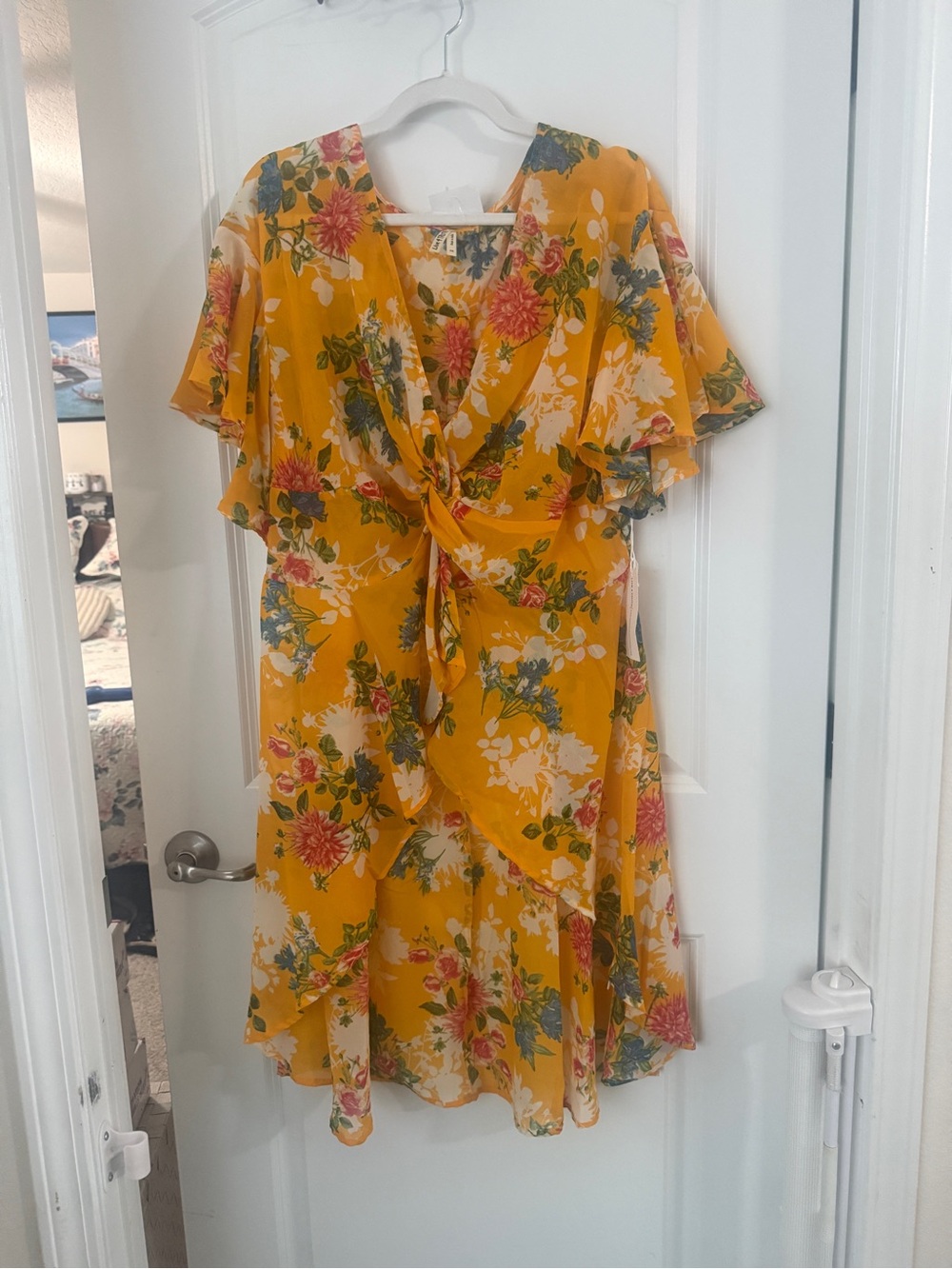 Live 4 Truth Yellow Floral High-Low Wrap Jacket /Blouse